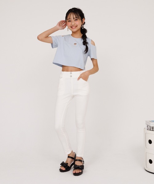 PINKHUNT（ピンクハント）の「PINKHUNT ピンクハント ハート開きショート丈 Tシャツ 0566K（Tシャツ/カットソー・キッズ・ホワイト/ブラック/スカイブルー系1・120cm/130cm/140cm/150cm/160cm）」の16枚目の写真