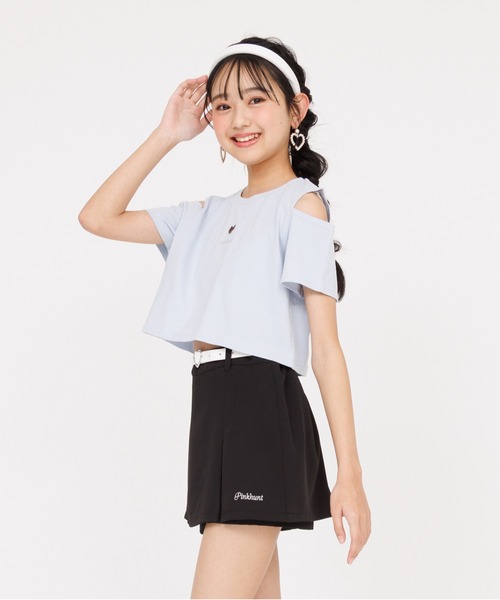 PINKHUNT（ピンクハント）の「PINKHUNT ピンクハント ハート開きショート丈 Tシャツ 0566K（Tシャツ/カットソー・キッズ・ホワイト/ブラック/スカイブルー系1・120cm/130cm/140cm/150cm/160cm）」の10枚目の写真