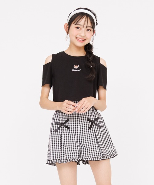 PINKHUNT（ピンクハント）の「PINKHUNT ピンクハント ハート開きショート丈 Tシャツ 0566K（Tシャツ/カットソー・キッズ・ホワイト/ブラック/スカイブルー系1・120cm/130cm/140cm/150cm/160cm）」の7枚目の写真