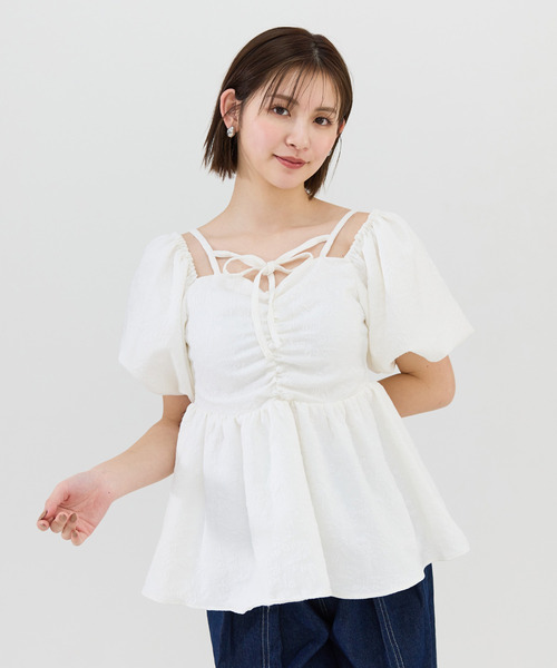 ELLIE ジャガードペプラムトップス ジャガードペプラムトップス【WHITE】 – ELLIE