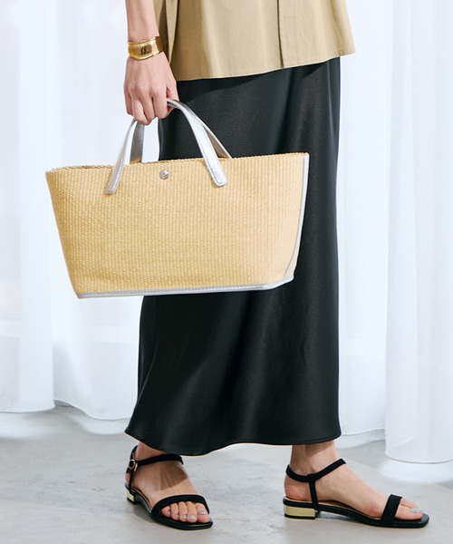 Breath TOPKAPI（ブレストプカピ）の「【Breath TOPKAPI】ワイド トート レザーハンドル カゴバッグ / ポーチ付き（トートバッグ・レディース・ベージュ/ホワイト/ブラック・FREE）」の4枚目の写真