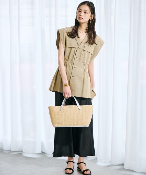 Breath TOPKAPI（ブレストプカピ）の「【Breath TOPKAPI】ワイド トート レザーハンドル カゴバッグ / ポーチ付き（トートバッグ・レディース・ベージュ/ホワイト/ブラック・FREE）」の5枚目の写真