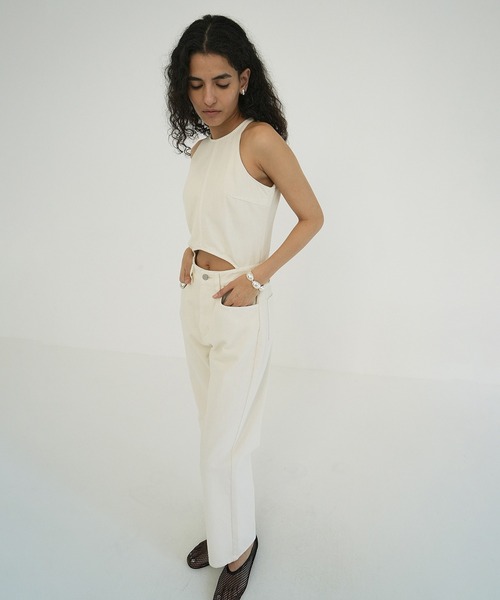 CLANE(クラネ)の「WAIST OPEN DENIM ALL IN ONE(つなぎ/オールインワン・レディース・ブラック/アイボリー・2/1)」の5枚目の写真