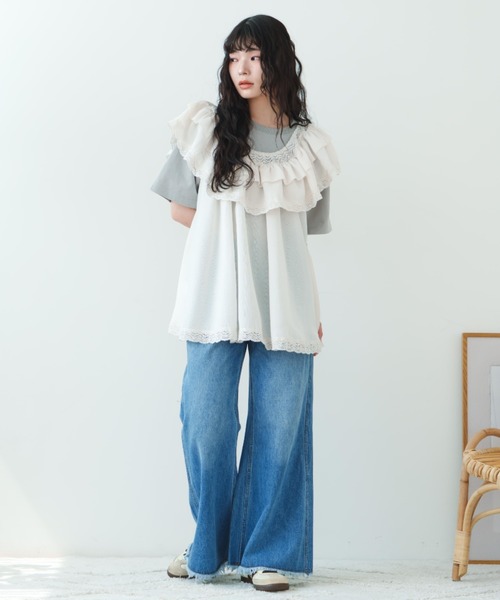 eLur（エラー）の「ドッグプリントTシャツ（Tシャツ/カットソー・レディース・アイボリー/ライトブルー/グレー・FREE）」の8枚目の写真