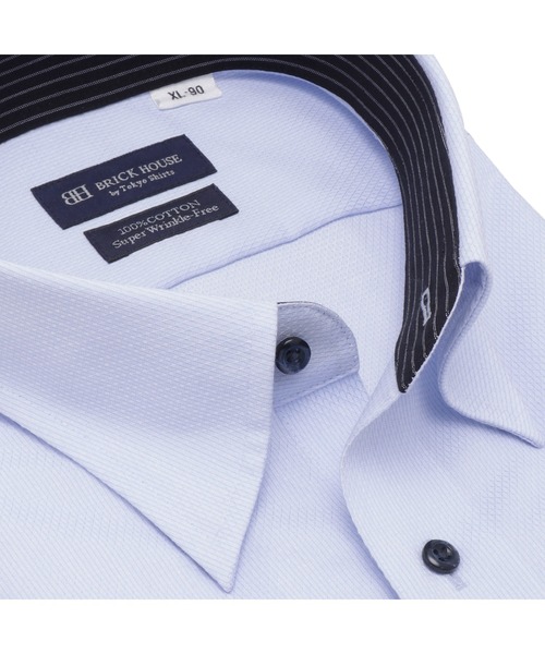 TOKYO SHIRTS(トウキョウシャツ)の「超形態安定ノーアイロン スナップダウン 長袖ビジネスワイシャツ(大きいサイズ・長いサイズ)(ビジネスシャツ・メンズ・サックスブルー・首回り43cm-裄丈90cm/首回り45cm-裄丈86cm/首回り45cm-裄丈90cm/首回り45cm-裄丈82cm/首回り39cm-裄丈88cm/首回り42cm-裄丈90cm/首回り47cm-裄丈86cm/首回り47cm-裄丈90cm/首回り41cm-裄丈90cm)」の2枚目の写真