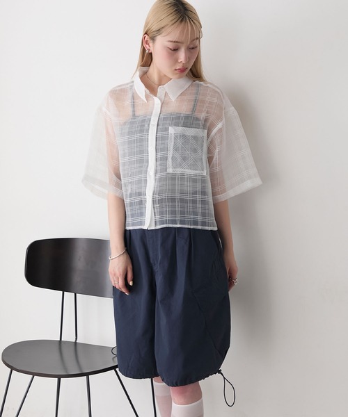 オッズグローチェ 半袖シャツ セール】oversize stitching shirt/オーバーサイズ ステッチング