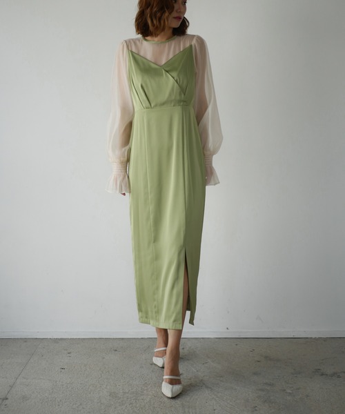 My shawty(マイシャウティー)の「satin volume sleeve dress(ドレス・レディース・グリーン/ネイビー・FREE)」の8枚目の写真