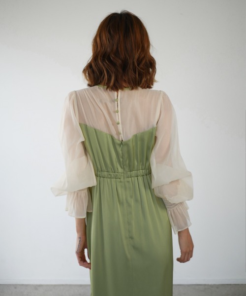 My shawty(マイシャウティー)の「satin volume sleeve dress(ドレス・レディース・グリーン/ネイビー・FREE)」の10枚目の写真