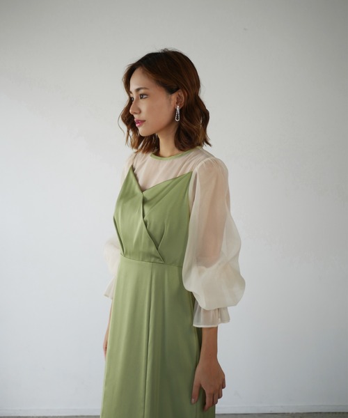My shawty(マイシャウティー)の「satin volume sleeve dress(ドレス・レディース・グリーン/ネイビー・FREE)」の9枚目の写真