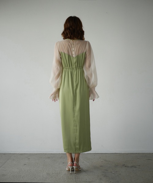 My shawty(マイシャウティー)の「satin volume sleeve dress(ドレス・レディース・グリーン/ネイビー・FREE)」の6枚目の写真