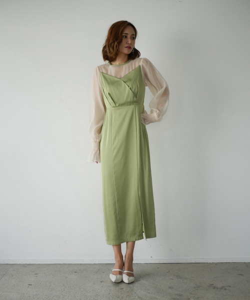 My shawty(マイシャウティー)の「satin volume sleeve dress(ドレス・レディース・グリーン/ネイビー・FREE)」の7枚目の写真