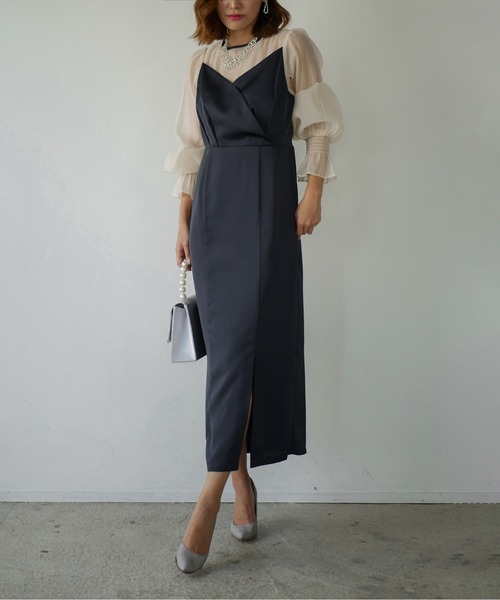 My shawty(マイシャウティー)の「satin volume sleeve dress(ドレス・レディース・グリーン/ネイビー・FREE)」の17枚目の写真