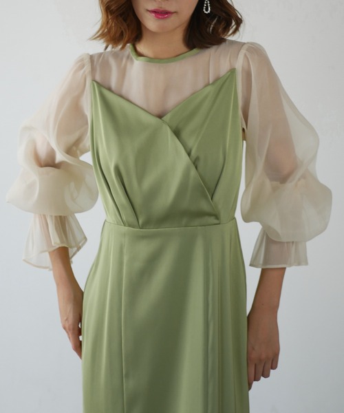 My shawty(マイシャウティー)の「satin volume sleeve dress(ドレス・レディース・グリーン/ネイビー・FREE)」の11枚目の写真