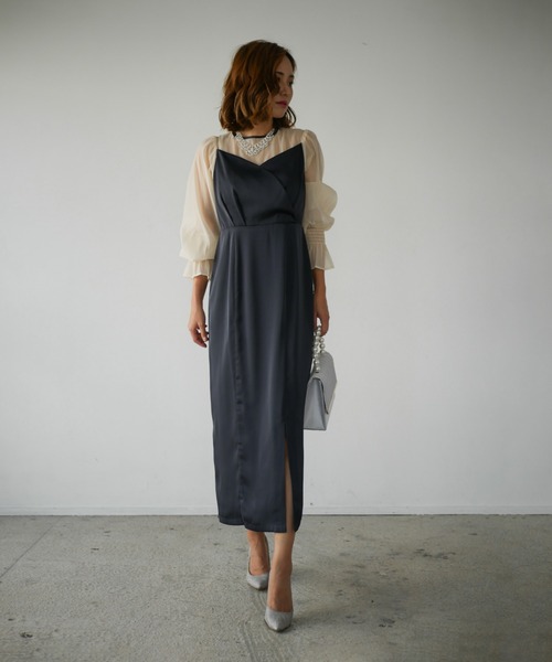 My shawty(マイシャウティー)の「satin volume sleeve dress(ドレス・レディース・グリーン/ネイビー・FREE)」の16枚目の写真