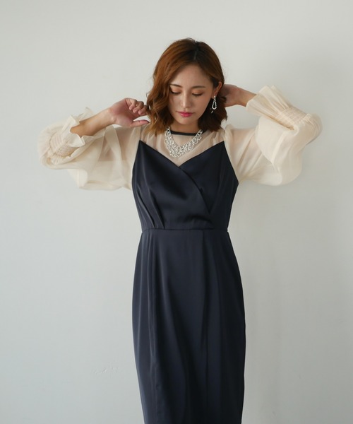 My shawty(マイシャウティー)の「satin volume sleeve dress(ドレス・レディース・グリーン/ネイビー・FREE)」の18枚目の写真