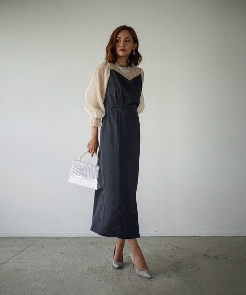 My shawty(マイシャウティー)の「satin volume sleeve dress(ドレス・レディース・グリーン/ネイビー・FREE)」の12枚目の写真