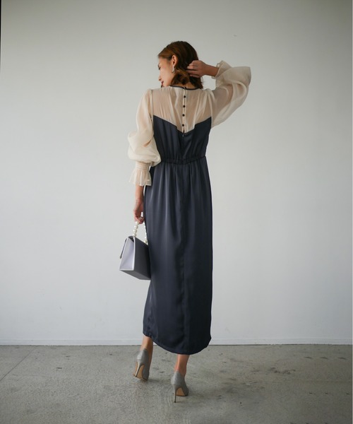 My shawty(マイシャウティー)の「satin volume sleeve dress(ドレス・レディース・グリーン/ネイビー・FREE)」の14枚目の写真