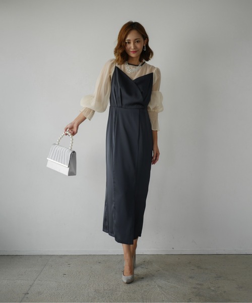 My shawty(マイシャウティー)の「satin volume sleeve dress(ドレス・レディース・グリーン/ネイビー・FREE)」の13枚目の写真