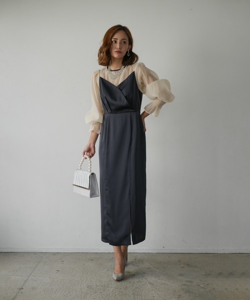 My shawty(マイシャウティー)の「satin volume sleeve dress(ドレス・レディース・グリーン/ネイビー・FREE)」の15枚目の写真