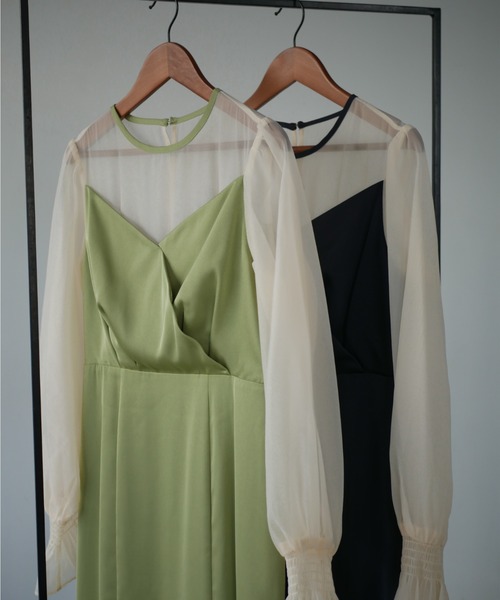 My shawty(マイシャウティー)の「satin volume sleeve dress(ドレス・レディース・グリーン/ネイビー・FREE)」の3枚目の写真