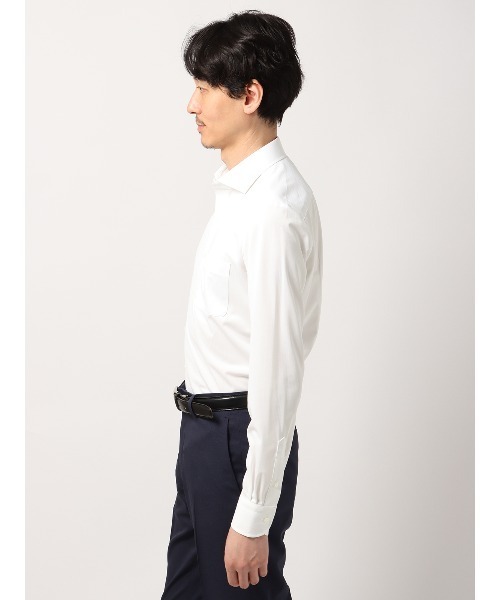 SUIT SQUARE（スーツスクエア）の「最高シャツ ワイシャツ 長袖 ノンアイロンジャージー ホリゾンタルカラー FIT ドレスシャツ（ビジネスシャツ・メンズ・ブルー系/ホワイト系・首回り37cm-裄丈80cm/首回り37cm-裄丈84cm/首回り39cm-裄丈82cm/首回り39cm-裄丈86cm/首回り41cm-裄丈84cm/首回り41cm-裄丈88cm/首回り45cm-裄丈86cm/首回り43cm-裄丈86cm）」の4枚目の写真