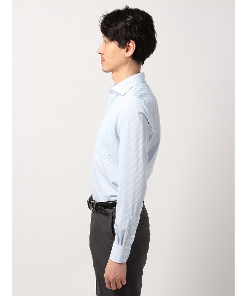 SUIT SQUARE（スーツスクエア）の「最高シャツ ワイシャツ 長袖 ノンアイロンジャージー ホリゾンタルカラー FIT ドレスシャツ（ビジネスシャツ・メンズ・ブルー系/ホワイト系・首回り37cm-裄丈80cm/首回り37cm-裄丈84cm/首回り39cm-裄丈82cm/首回り39cm-裄丈86cm/首回り41cm-裄丈84cm/首回り41cm-裄丈88cm/首回り45cm-裄丈86cm/首回り43cm-裄丈86cm）」の11枚目の写真