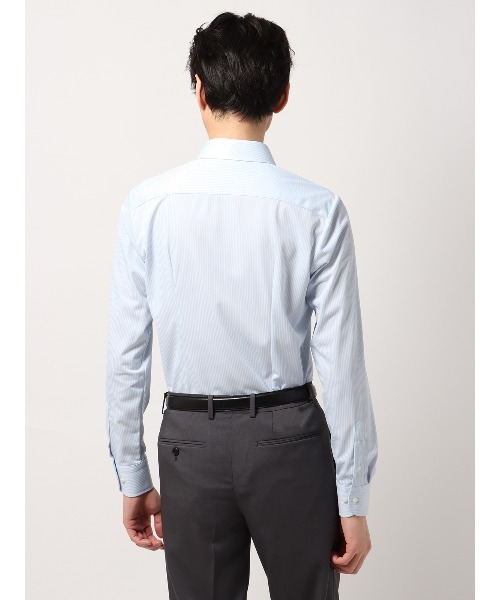 SUIT SQUARE（スーツスクエア）の「最高シャツ ワイシャツ 長袖 ノンアイロンジャージー ホリゾンタルカラー FIT ドレスシャツ（ビジネスシャツ・メンズ・ブルー系/ホワイト系・首回り37cm-裄丈80cm/首回り37cm-裄丈84cm/首回り39cm-裄丈82cm/首回り39cm-裄丈86cm/首回り41cm-裄丈84cm/首回り41cm-裄丈88cm/首回り45cm-裄丈86cm/首回り43cm-裄丈86cm）」の12枚目の写真