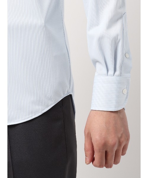 SUIT SQUARE（スーツスクエア）の「最高シャツ ワイシャツ 長袖 ノンアイロンジャージー ホリゾンタルカラー FIT ドレスシャツ（ビジネスシャツ・メンズ・ブルー系/ホワイト系・首回り37cm-裄丈80cm/首回り37cm-裄丈84cm/首回り39cm-裄丈82cm/首回り39cm-裄丈86cm/首回り41cm-裄丈84cm/首回り41cm-裄丈88cm/首回り45cm-裄丈86cm/首回り43cm-裄丈86cm）」の14枚目の写真