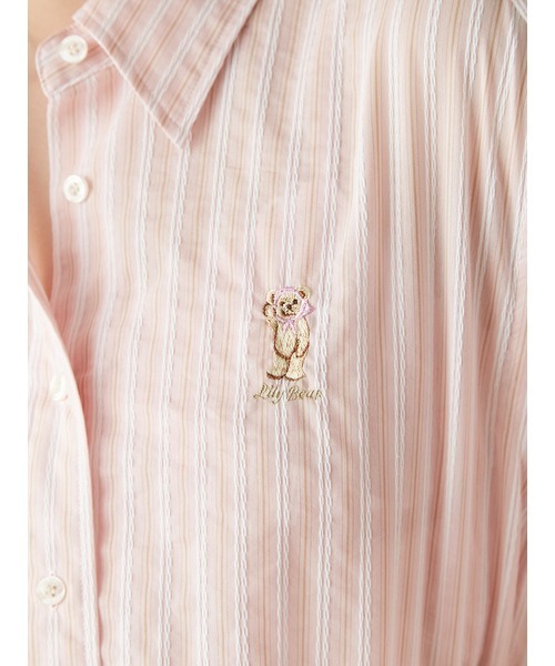 Lily Brown◆Lily Bearシアーオーバーシャツ/長袖シャツ/one/コットン/PNK/ストライプ/LWF セール】Lily Bearシアーオーバーシャツ（シャツ/ブラウス