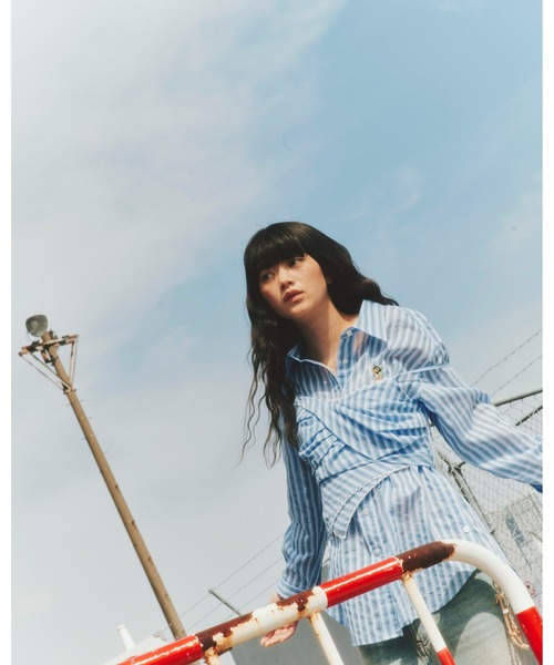 リリーブラウン　Lily Bearシアーオーバーシャツ　今期　完売　ブルー セール】Lily Bearシアーオーバーシャツ（シャツ/ブラウス