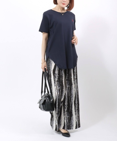 U.S. POLO ASSN.(ユーエスポロアッスン)の「U.S.POLO ASSN. (ユーエスポロアッスン)ブランドロゴワンポイント刺繍 ラウンドヘムTシャツ レディース(Tシャツ/カットソー・レディース・ピンク/ホワイト/ネイビー・L/M)」の11枚目の写真