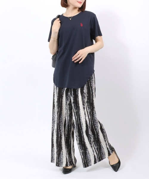 U.S. POLO ASSN.(ユーエスポロアッスン)の「U.S.POLO ASSN. (ユーエスポロアッスン)ブランドロゴワンポイント刺繍 ラウンドヘムTシャツ レディース(Tシャツ/カットソー・レディース・ピンク/ホワイト/ネイビー・L/M)」の12枚目の写真