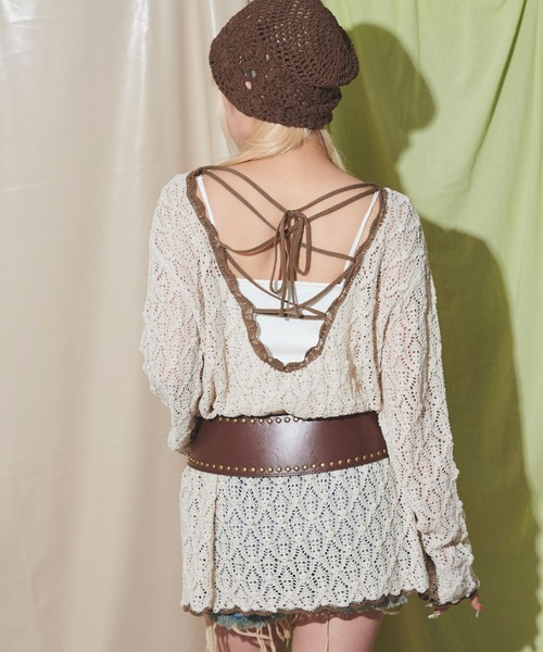 dispark（ディスパーク）の「DISPARK/バックレースアップBIGニット（Tシャツ/カットソー・レディース・ベージュ/ブラウン・FREE）」の4枚目の写真