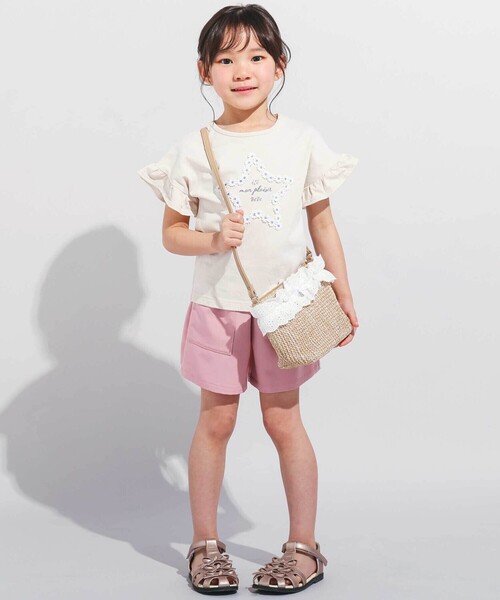 BeBe（ベベ）の「【WEB限定】お花レース星フリル天竺半袖Tシャツ(100~140cm)（Tシャツ/カットソー・キッズ・ベージュ/オレンジ・110cm/120cm/130cm/140cm/100cm）」の4枚目の写真