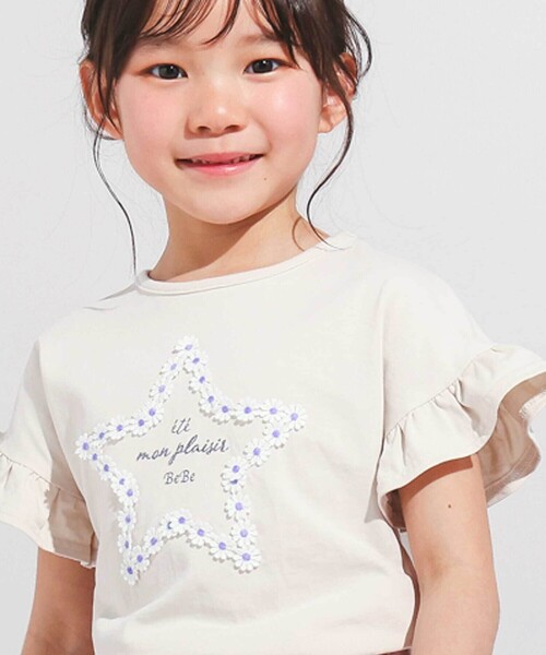 BeBe（ベベ）の「【WEB限定】お花レース星フリル天竺半袖Tシャツ(100~140cm)（Tシャツ/カットソー・キッズ・ベージュ/オレンジ・110cm/120cm/130cm/140cm/100cm）」の6枚目の写真