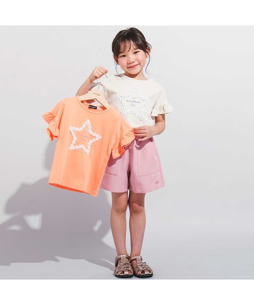 BeBe（ベベ）の「【WEB限定】お花レース星フリル天竺半袖Tシャツ(100~140cm)（Tシャツ/カットソー・キッズ・ベージュ/オレンジ・110cm/120cm/130cm/140cm/100cm）」の18枚目の写真