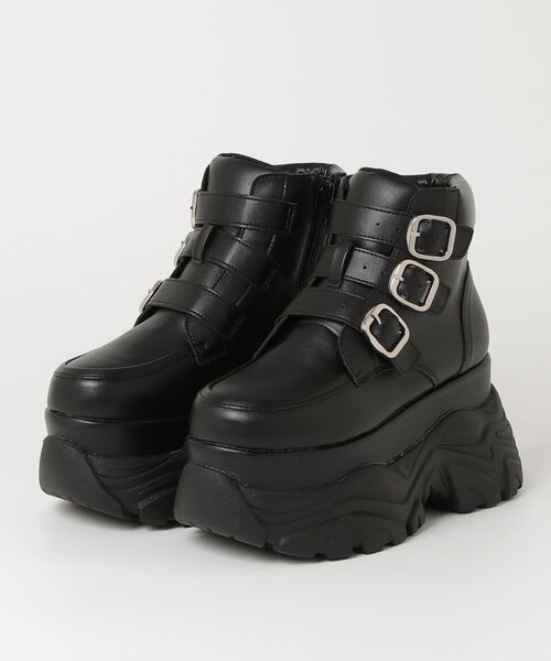 LOVEHUNTER(ラブハンター)の「LOVE HUNTER/9.5cm身長UP 3ベルトUチップ厚底スニーカーブーツ ボリュームソール ベルトブーツ ハイソール 韓国ファッション Y2K(2212)(スニーカー・レディース・ブラック/ホワイト・S/M/L/LL)」の5枚目の写真