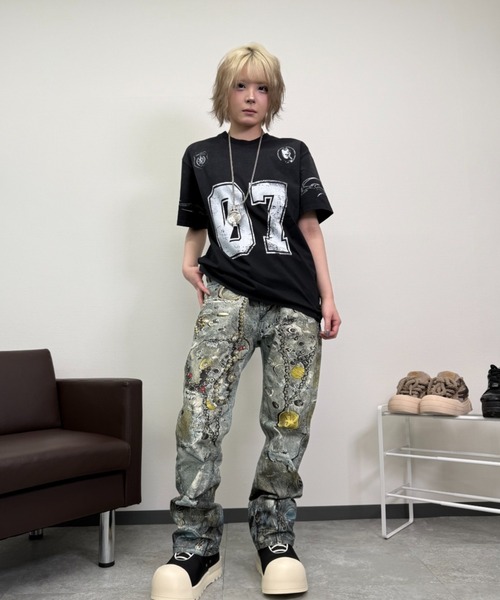 セール】《2サイズ展開 / UNISEX 》アクセサリー総柄 ストレート