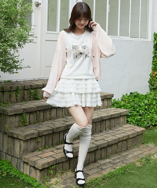 MAJESTIC LEGON(マジェスティックレゴン)の「リボンネコチャンTシャツ(Tシャツ/カットソー・レディース・ブラック系その他/ピンク系その他2/グレー系その他・MEDIUM)」の6枚目の写真