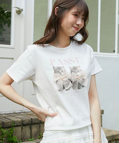 MAJESTIC LEGON(マジェスティックレゴン)の「リボンネコチャンTシャツ(Tシャツ/カットソー・レディース・ブラック系その他/ピンク系その他2/グレー系その他・MEDIUM)」の11枚目の写真