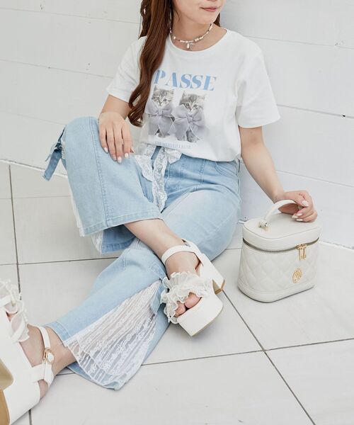 MAJESTIC LEGON(マジェスティックレゴン)の「リボンネコチャンTシャツ(Tシャツ/カットソー・レディース・ブラック系その他/ピンク系その他2/グレー系その他・MEDIUM)」の14枚目の写真