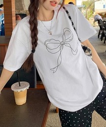 リボンプリントTシャツ レディース 半袖