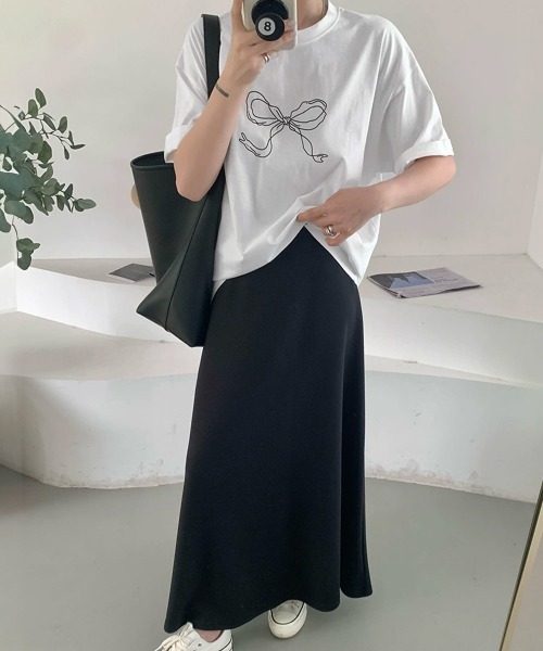 Miniministore（ミニミニストア）の「リボンプリントTシャツ レディース 半袖（Tシャツ/カットソー・レディース・ホワイト/ブラック・FREE）」の6枚目の写真
