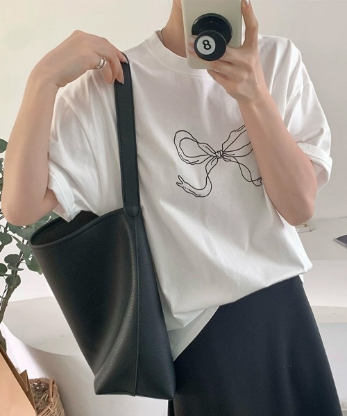 Miniministore（ミニミニストア）の「リボンプリントTシャツ レディース 半袖（Tシャツ/カットソー・レディース・ホワイト/ブラック・FREE）」の7枚目の写真