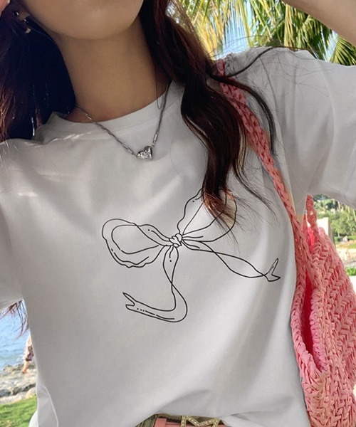 Miniministore（ミニミニストア）の「リボンプリントTシャツ レディース 半袖（Tシャツ/カットソー・レディース・ホワイト/ブラック・FREE）」の13枚目の写真
