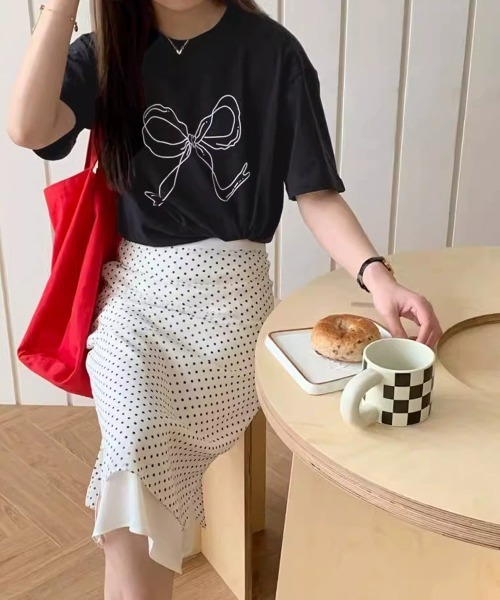 Miniministore（ミニミニストア）の「リボンプリントTシャツ レディース 半袖（Tシャツ/カットソー・レディース・ホワイト/ブラック・FREE）」の15枚目の写真