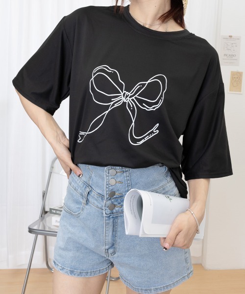Miniministore（ミニミニストア）の「リボンプリントTシャツ レディース 半袖（Tシャツ/カットソー・レディース・ホワイト/ブラック・FREE）」の18枚目の写真