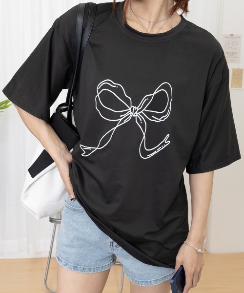 Miniministore（ミニミニストア）の「リボンプリントTシャツ レディース 半袖（Tシャツ/カットソー・レディース・ホワイト/ブラック・FREE）」の19枚目の写真
