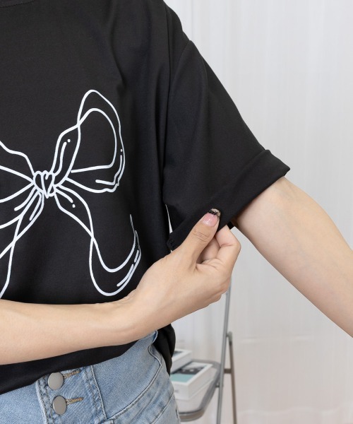 Miniministore（ミニミニストア）の「リボンプリントTシャツ レディース 半袖（Tシャツ/カットソー・レディース・ホワイト/ブラック・FREE）」の20枚目の写真