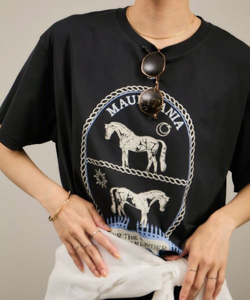 Tシャツ・カットソー ANDREADAMO Embellished viscose blend top Over the Border グラフィックプリントTEE / レタリングTシャツ